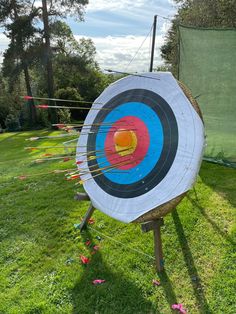 an archery target with arrows in the center