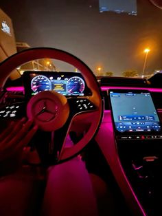 mercedes - luxury lifestyle - pink interior car #mercedes #pinkinteriordesign credit to the owner Mercedes Benz Trucks Luxury, Mercedes Inside Night, New Benz Car, Inside Of A Mercedes Benz, Car Goals Luxury Lifestyle, Benz Astethic, 2025 Mercedes Benz, Pink Mercedes Benz Aesthetic, Luxury Lifestyle Women Cars