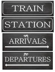 three black and white signs that say train station, arrival, departure, departures