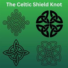 the celtic shield knot is shown in four different colors and sizes, including black on green