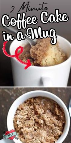 coffee cake in a mug with the words, 3 minute coffee cake in a mug