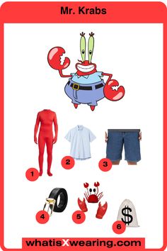 the costume for mr krabs is shown in red and blue