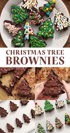 christmas tree brownies on a white plate