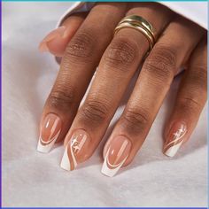 Nails Ideas Coffin French Tip, Simple Non Acrylic Nails, Short Coffin Designs, French Tip Nails Fall Design, Long Squoval Nails Design, French Manicure Modern, Square Round French Tip, Short Coffin Winter Nails, French Tip Square Nails With Design