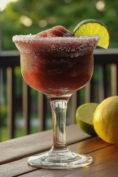 a margarita sitting on top of a wooden table