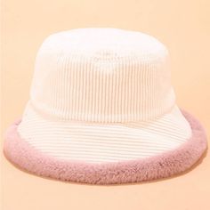 Nwt. New With Tags White Fur Detailed Corduroy Warm Bucket Hat. One Size. Super Cute And Trendy. Adorable. Winter Accessories. White Hat With Baby Pink Fur Trim Female Fisherman, Winter Bucket Hat, Corduroy Bucket Hat, Bucket Hat White, Fisherman's Hat, Bucket Hat Women, Pink Fur, Fisherman Hat, Bucket Hats