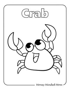 a crab with the word crab on it's face and eyes, outlined in black and