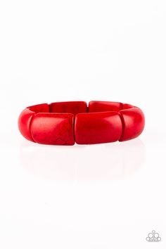 Chiseled into smooth rectangular frames, fiery red stone pieces are threaded along stretchy bands and linked around the wrist for an earthy look. Sold as one individual bracelet