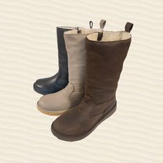 Our Shante boots are handmade with genuine full-grain leather with a lightweight proprietary Georgia sole (TPR= non slip, rugge, lightweight rubber composite sole). This hand-crafted, mid-calf length boot is fully wool-lined for slipper-like comfort, good lateral support , strength and fitted with a genuine YKK full zipper on the inside of the leg - for easy fitting. Available in these beautiful colours in in UK sizes from 3 to 9.  This is the casual boot you'll become addicted to. PRODUCTION: T Winter Outdoor Knee-high Boots With Round Toe, Winter Knee-high Boots With Round Toe For Outdoor, Rugged Mid-calf Winter Boots With Round Toe, Rugged Winter Mid-calf Boots With Round Toe, Winter Moto Boots With Rubber Sole In Brown, Brown Leather-lined Knee-high Boots For Winter, Brown Leather Lined Knee-high Boots For Winter, Brown Leather Sole Knee-high Winter Boots, Brown Moto Boots With Rubber Sole For Winter