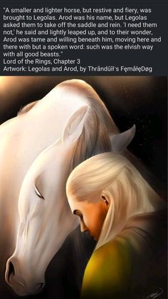 an image of a woman and a white horse