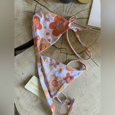 Love The Colors And Pattern On This! Triangle Bikini Top And Bottom. Top Has Removable Pads And Adjustable Straps. Bottom Can Be Worn Above Or On The Hip, And Can Easily Be Folded Or Tucked For Adjustable Coverage. Both Size Medium, Nwt. Originally $44 Each. Adjustable White Halter Top For Summer, Adjustable White Swimwear For Spring, Orange Halter Top For Beach In Spring, Orange Halter Top For Spring Beach Occasions, Orange Triangle Halter Top For Beachwear, Spring Bra-friendly Halter Top With Tie-side Bottom, White Halter Top For Swimming In Spring, Blue Bathing Suit, Swimsuits Athletic