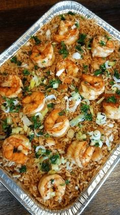 shrimp and rice casserole with parsley on top