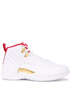 Supplied by a premier sneaker marketplace dealing with unworn, already sold out, in demand rarities. Each product is rigorously inspected by experienced experts guaranteeing authenticity. Bold and unique. These white and red calf leather Air Jordan 12 Fiba from Jordan are a clean take on the classic high-top silhouette of Michael Jordan's 12th signature sneaker. A true piece of history. Featuring a round toe, a high ankle, a lace fastening, a logo patch at the tongue, a side embossed logo stamp Jordan Shoes For Women, Nike Shoes Air Force, Red Trainers, Jordans Girls, Jordan Shoes Girls, Air Jordan 12, Jordan Shoes Retro, Custom Nike Shoes, Shoes Sneakers Jordans