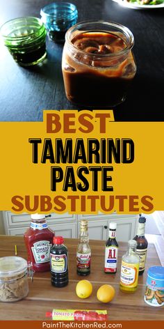 Tamarind paste in a jar and tamarind paste substitutes on a surface with text "best tamarind paste substitutes". Tamarind Paste Recipe Dishes, Tamarind Sauce Indian, Pad Thai Sauce Without Tamarind, Indian Tamarind Sauce, Pad Thai Sauce