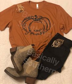 Hey Pumpkin Fall Shirt - Fall Graphic Shirt - Pumpkin Tee - Autumn Graphic Shirt - Farm Fresh Pumpkin - Cute Fall Tee, Pumpkin Farm Tee Hey Pumpkin fall graphic t shirt.  Shirt is buttery soft and a rusty color, and it is a unisex fit.  Perfect to wear alone or under a cardigan or button up shirt. The image is a screen print.  If you do not see your size or would like a different color option, please message seller. Other options may be available. Returns: I do not accept returns or exchanges. However, if there is a problem with your order, please message me. Fitted Fall Graphic Tee Shirt, Fitted Graphic Tee For Fall, Brown Screen Print Top For Fall, Brown Graphic Print Shirt For Fall, Fall Crew Neck Tops With Custom Print, Fall Custom Print Shirt With Relaxed Fit, Fall Season Relaxed Fit Shirt With Custom Print, Fall Relaxed Fit Shirt With Custom Print, Fitted Letter Print Shirt For Fall