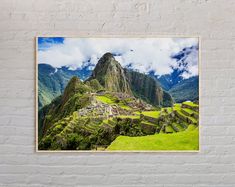 an image of the ruins of machu picta in peru on a white brick wall