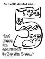 the number five coloring page with an image of animals and birds on it, in black and