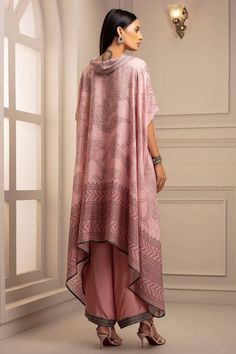 Buy Pink Silk Cowl Asymmetric Draped Tunic And Pant Set For Women by Rajdeep Ranawat Online at Aza Fashions. Bridegroom Outfits, Rajdeep Ranawat, Long Blouse Designs, Blush Fabric, Kaftan Designs, Kaftan Style, Cowl Neck Tunic, Dream Closets, Pant Set For Women