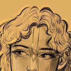 a drawing of a woman's face with tears on her cheek and hair in curls