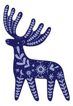 a blue deer with floral designs on it's body and antlers in the back