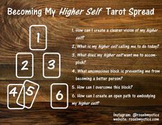 a wooden table with instructions on how to become a higher self tarot spread