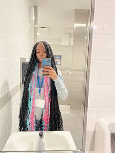 Braids, peekaboo braids, color, #braids #peekaboo #color #knotlessboxbraids #black #pink #blue #blackhairstyles #ootd #fashion Big Peekaboo Braids, Peekaboo Stitch Braids, Brown Braids With Peekaboo, Pink Blue And Black Knotless Braids, Peak A Boo Braids Blue, Split Color Knotless Braids, Dyed Braided Hairstyles, Blue And Black Boho Braids, Short Peekaboo Braids With Curls