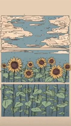 sunflowers and clouds are shown in two separate panels, each with different colors