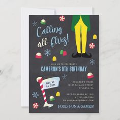 an image of a birthday party card for someone's 30th birthday with the words calling all elves on it