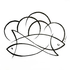 a drawing of two fish on top of each other with circles in the shape of hearts