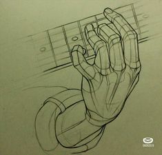 a drawing of a hand holding something in it's right hand with the other hand