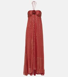 Samira printed halterneck gown in red - Rixo | Mytheresa Long Black Evening Dress, Spring Knitwear, Glamorous Evening Dresses, Luxury Outerwear, Designer Evening Gowns, Midi Dress Style, Designer Evening Dresses, Floral Gown, Gowns Online