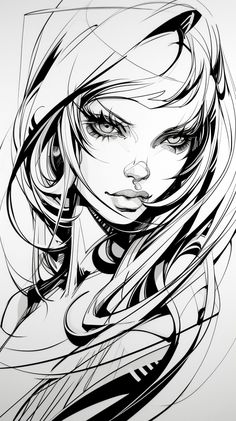 Draw Woman Face, Portrait Drawing Ideas, Chest Tattoos For Women, Comic Style Art, Face Sketch, Inspirational Artwork, Sketch Inspiration, Artistic Inspiration, Ink Sketch