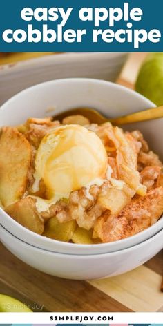 a bowl filled with apple crisp and ice cream