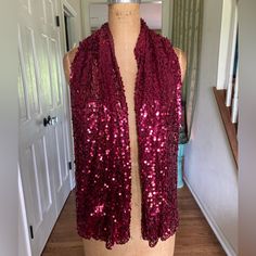 Here Come The Sparkles!! Nwt From My Pop Up Shop. I Am Listing Two Of These In Separate Listings Red Paillettes Over Mesh With Scalloped Side Edges True Lipstick Valentines Christmas Red 62” X 18” Multiple Ways To Wear It Great As A Table Runner Too! Sequin Scarf, Side Edges, Tie Dye Scarves, Brown Scarves, Chiffon Shawl, Alpaca Scarf, White Scarves, Striped Scarves, Floral Scarf