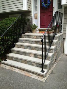 steps concrete front precast porch step brick stairs railing house outdoor porous stone paint material railings stair exterior tip pro Paint Concrete Stairs, Exterior Concrete Stairs, Precast Concrete Steps, Patio Step, Concrete Front Steps, Cement Steps, Front Porch Railings, Paint Concrete, Front Porch Steps