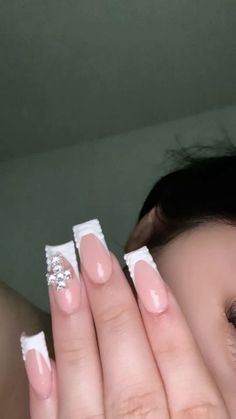 White French Tip Nails Square With Gems, Short Square Nails Pink, Acrylics Aesthetic, Grunge Nails, Colored Acrylic Nails, Girly Acrylic Nails, Blush Nails, Short Square Acrylic Nails