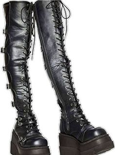 Gothic Black Knee-high Boots For Concerts, Black Gothic Knee-high Boots For Concerts, Black Alternative Style Knee-high Boots For Concerts, Fitted Black Grunge Boots, Black Punk Knee-high Boots For Alternative Fashion, Gothic Leather Knee-high Boots, Black Punk Knee-high Boots For Concerts, Punk Style Knee-high Boots For Alternative Fashion, Gothic Leather Knee-high Boots For Alternative Fashion