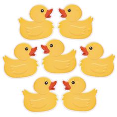 yellow rubber ducky stickers with red beaks on white background, set of 12