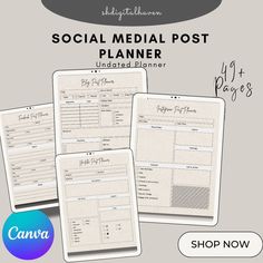 the social media post planner is shown in three different styles