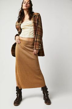 Golden Hour Midi Skirt | Free People Free People Style, Sporty Sneakers, Knit Midi Skirt, Free People Skirt, Satin Midi Skirt, Stretch Skirt, Midi Length Skirts, Free People Denim, Knit Midi