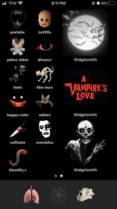 an iphone screen with the words vampire's love written on it and various halloween related items