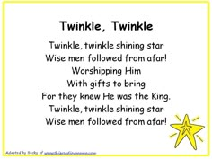 the poem twinkle, twinkle is written in black and white with yellow stars on it