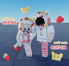 an animated image of two people dressed up in costumes and strawberries on the table