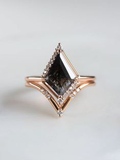 Lindsey Ring – HIDDENSPACE Kite Diamond Ring, Gem Wedding Rings, Kite Shaped Engagement Ring, Unique Wedding Ring Sets, Black Diamond Engagement Rings, Alternative Wedding Ring, Kite Ring, Kite Diamond, Gothic Engagement Ring