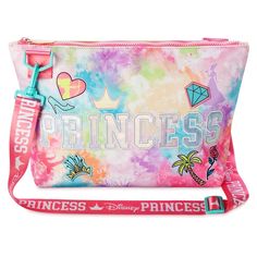 New With Tags All Hail Your Aquatic Royal When They're Carrying This Chic Swim Bag With Its Colorful Tie-Dye Print And Symbols Representing Our Leading Ladies. There A Detachable Shoulder Strap With ''Disney Princess'' Printed On It, While The Bag Has Large Grommets On The Back To Allow Their Wet Swim Things To Dry Off. Magic In The Details Bag Features Allover Tie-Dye Print Front Features Iridescent Appliqu ''Princess'' Lettering Embroidered And Screen Art Icons Representing Different Disney Pr Playful Pink Bag For Disney Trips, Cute Multicolor Bags For Disney Trips, Swim Bag, Ballet Bag, New Disney Princesses, New Mickey Mouse, Disney Bags, Enchanted Rose, Disney Handbags