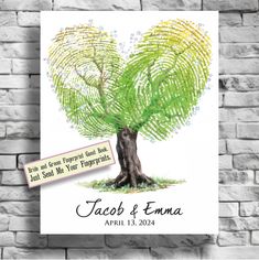 a wedding card with a fingerprint tree on it