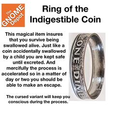 the ring of the indgestible coin is shown in this advertment