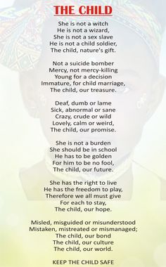 a poem written in red and black with an image of a child's face