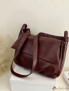 Bird in Bag - Womens Fashion Ruched Detail Square Flap Bag in Rookie and White-Collar Casual Burgundy Rectangular Shoulder Bag, Casual Burgundy Shoulder Bag For Everyday Use, Casual Burgundy Shoulder Bag For Everyday, Casual Everyday Burgundy Shoulder Bag, Casual Burgundy School Bag, Brown Casual Satchel With Solid Color, Casual Brown Satchel With Solid Color, Casual Burgundy Bags For Daily Use, Casual Burgundy Bag For Errands