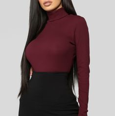 New, Never Worn. Fashion Nova Large Burgundy Turtleneck Sweater Ribbed Side Slit, 2.5in Stretchy 95% Cotton 5% Spandex Measurements: Pit To Pit- 16in Length- 24.25in True Color May Vary Due To Camera Exposure. #6-0065 Burgundy Top Outfit Winter, Magenta Turtleneck Outfit, Maroon Turtle Neck Outfit, Burgundy Turtleneck Outfits, Red Turtleneck Outfit, Turtle Neck Fashion, Burgundy Top Outfit, Burgundy Turtleneck, Turtleneck Outfits